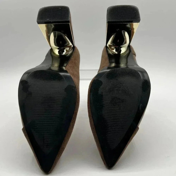 Torgeis NEW Womens 7.5 Block Heel Pumps Brown Suede & Patent Leather Minimalist - Picture 14 of 16